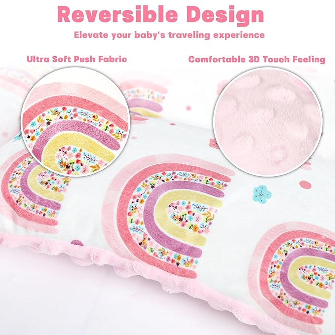 Pea Pod Infant Car Seat Insert with 3 Strap Covers, Reversible Baby Car Seat Head and Body Support, Minky Dot Newborn Carseat Insert for Preemie (Cute Rainbow)
