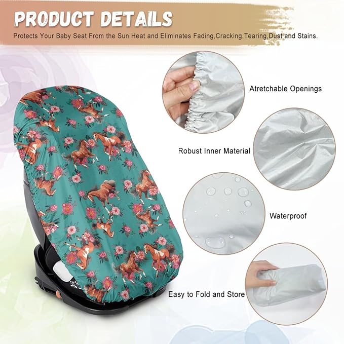 Car Seat Sun Shade Cover Retro Horse Carseat Protector Car Seat Cover Keeps Your Toddler Baby Seat at a Cool Temperature, Easy to Install