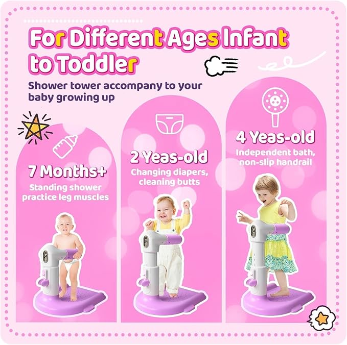 Baby Bath with Shower Stand Support , Non-Slip Adjustable Baby Standing Support,Soporte para Bañera de Bebé,Toddler Standing Up Themselves,Ideal Gift for baby standing bath 8-36 Months( Pink Purple)