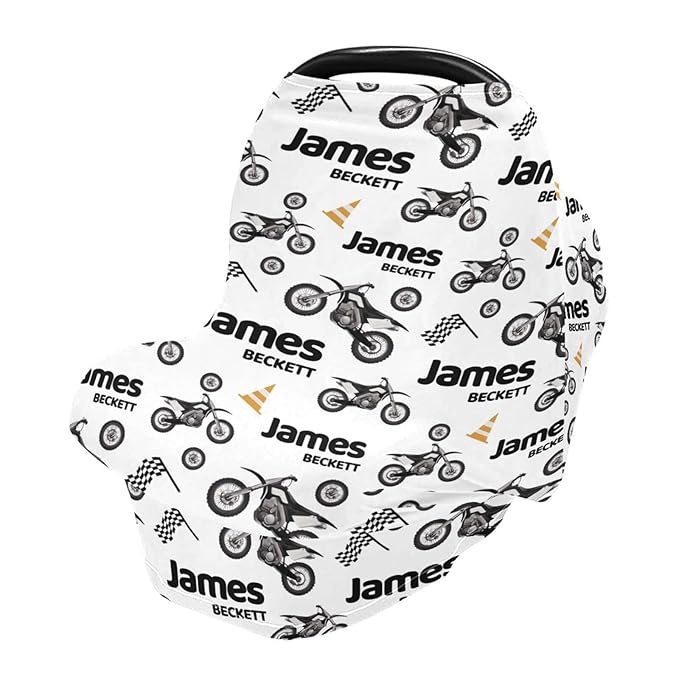 Personalized Baby Car Seat Cover for Boys Girls, Custom Dirt Bike Nursing Covers for Breastfeeding with Name, Infant Stroller Cover, Baby Carseat Canopy for Newborn, Multiuse Car Seat Canopies