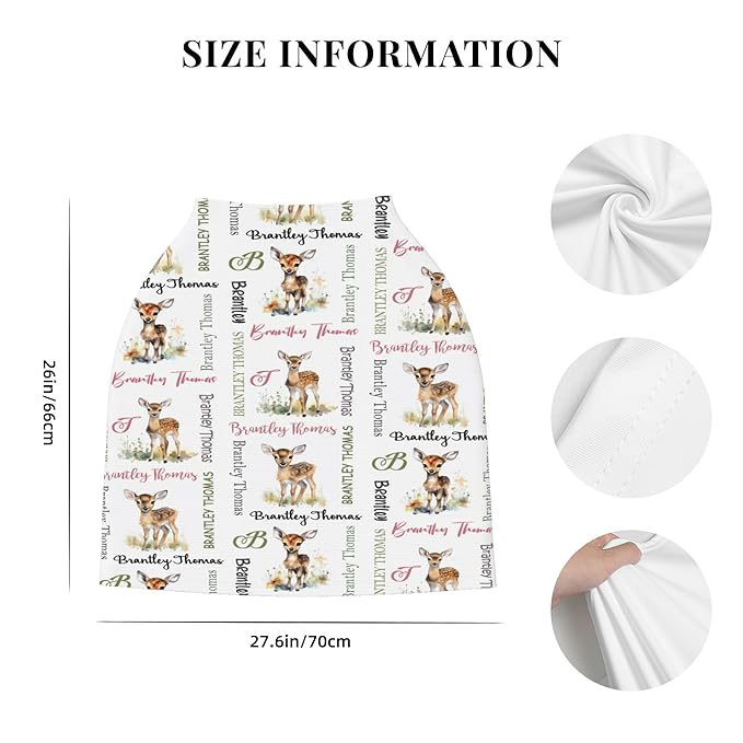 Personalized Baby Car Seat Covers for Babies, Custom Deer Nursing Breastfeeding Carseat Canopy with Name, Infant Stroller Covers for Newborn Girls Boys, Breathable Carseat Cover