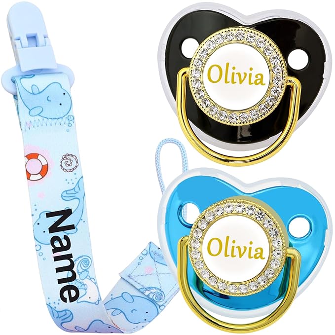 Personalized Handmade Pacifier Set with Name, Custom Handmade Breathable Pacifiers (Dolphin)