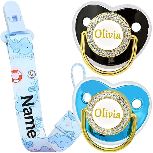 Personalized Handmade Pacifier Set with Name, Custom Handmade Breathable Pacifiers (Dolphin)