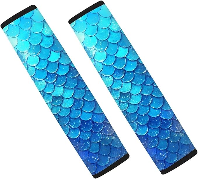 Car Seat Belt Cover Pad,Soft Comfortable Shoulder Seatbelt Pads Cushions for Adults and Children 2 PCS Blue Scales Print