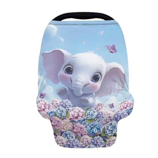 GIFTPUZZ Catoon Elephant Car Seat Cover for Babies, Nursing Cover, Soft Breathable Infant Carseat Canopy, Universal Nursing Cover Grocery Cart Cover, Stroller Cover for Infant Babies