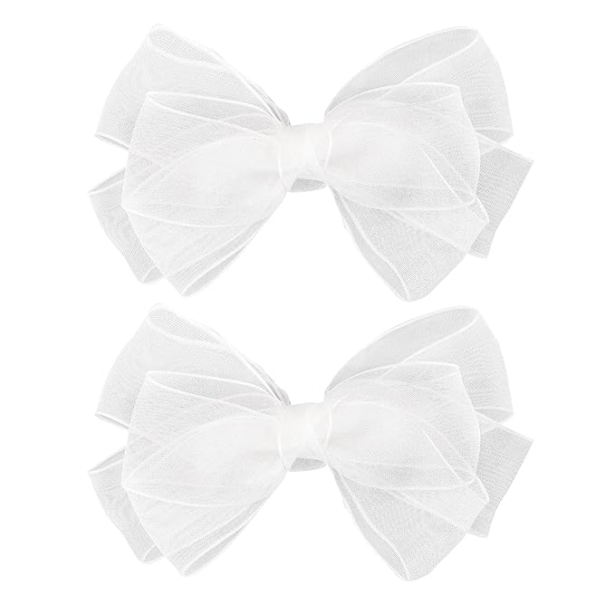 5.5-Inch Organza Double Hair Bows Alligator Clips Hair Accessories for Girls Toddler Kids Children Teens -White