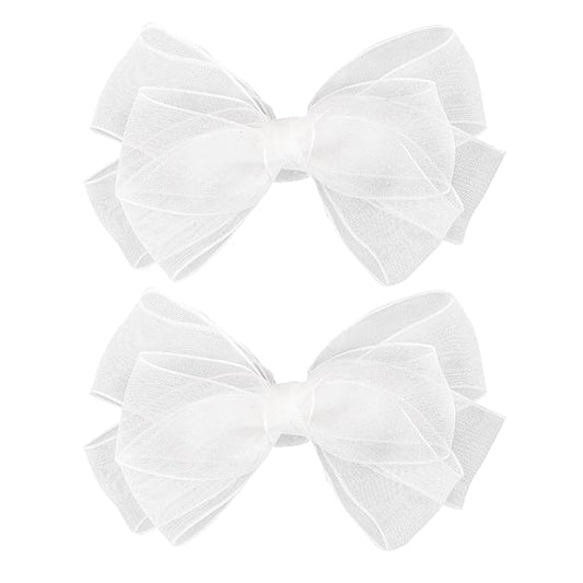5.5-Inch Organza Double Hair Bows Alligator Clips Hair Accessories for Girls Toddler Kids Children Teens -White