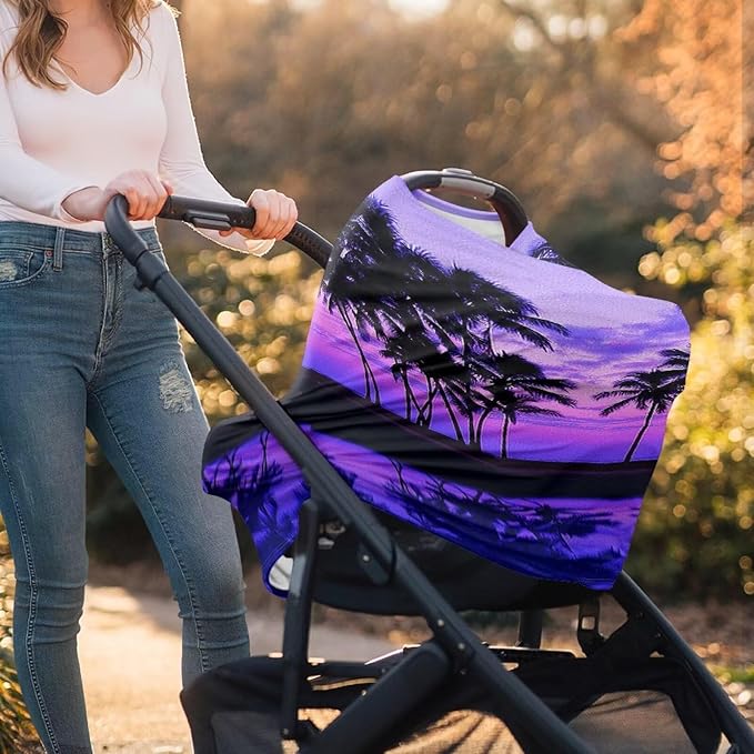 Purple Car Seat Covers for Babies,Multi-Purpose Palm Tree Hawaiian Privacy Nursing Covers & Breastfeeding Scarf Baby Shower Gifts for Mom Unverisal Fit