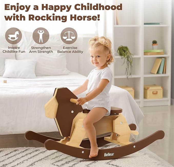 Belleur Rocking Horse for Kids 1-3 Years Old, Premium Wooden Rocking Toy for Toddlers for Indoor & Outdoor Activities, Baby Horse Riding Toy for Birthday & Visit Gifts