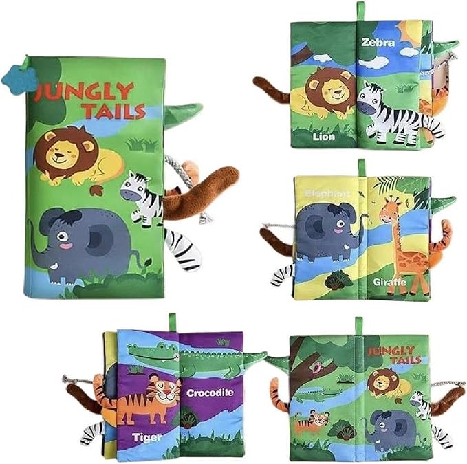 Baby Cloth Book Toys with Tails, Stroller Soft Toys for Infant Baby 0-18 Months (Forest Animals)