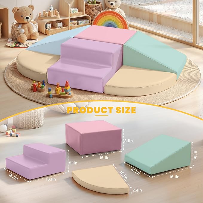 Hoohtoot Foam Climbing Blocks for Toddlers: 6-Piece Soft PU Leather Set - Indoor Climbing and Crawling Toys - Baby Play Gym - Kids Learning Play Structure for Preschool