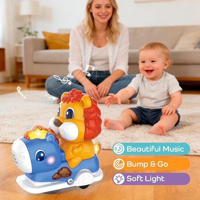 Baby Crawling Walking Toys for Toddlers with Adorable Shape, Musical Car Crawling Developmental Toys with Sounds and Lights, Ideal Gifts for Babies
