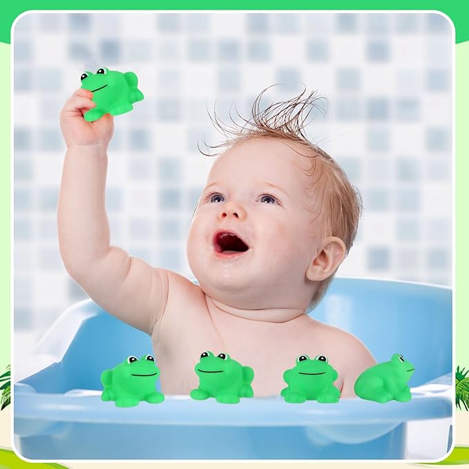 50 Pcs Rubber Frogs Squeak and Floating Green Frog Bath Toys Swimming Bathtub Shower Frog Toys Miniature Frogs for Boys and Girls Baby Shower Birthday Gifts