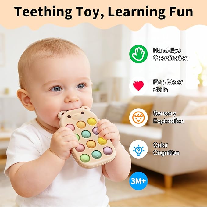 baby phone teething toys, food grade silicone teether toy for baby 3-18 months, chew toys with number pop bubbles, Fidget Toy for Kids, Pop It Game, BPA-Free, Ideal Gift for Baby Girls and Boys