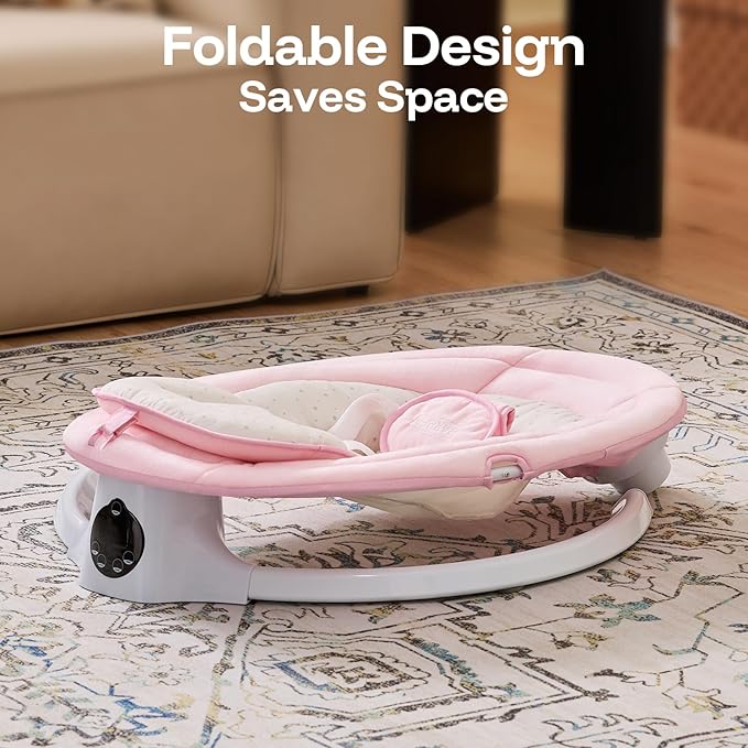 HARPPA Weddell Lite Electric Baby Swing for Infants with Music Speaker, 5 Adjustable Speeds, 5-Point Safety Harness, Timer Function, Compact Design for Indoor & Outdoor Use, Pink