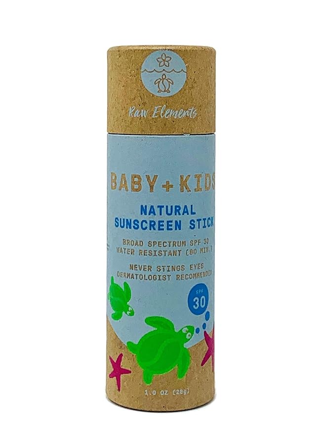 Raw Elements Baby + Kids SPF 30 Organic Sunscreen Zero-Waste Bundle with Lotion Tin 3oz, Lotion Stick 1oz and Hemp Drawstring Bag