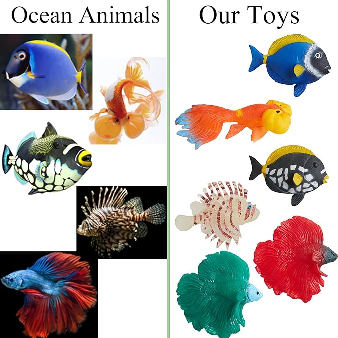 Mold Free Bath Toys for Kids Toddlers, Color Changing Sea Animal, Squishy Mini Sea Creature, Realistic Fish Toys,for Bathtub,Pool, Under The Sea Party Decorations,Cake Topper,Rewards,Gifts