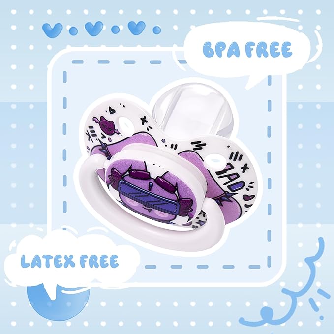 Cute Adult Size Pacifier: Large Shield Paci for Anxiety with Bats Clip - Bad Rock Bunny Big Binky for Autism with Case - Rabbit Soft Silicone Nipple for Sleep