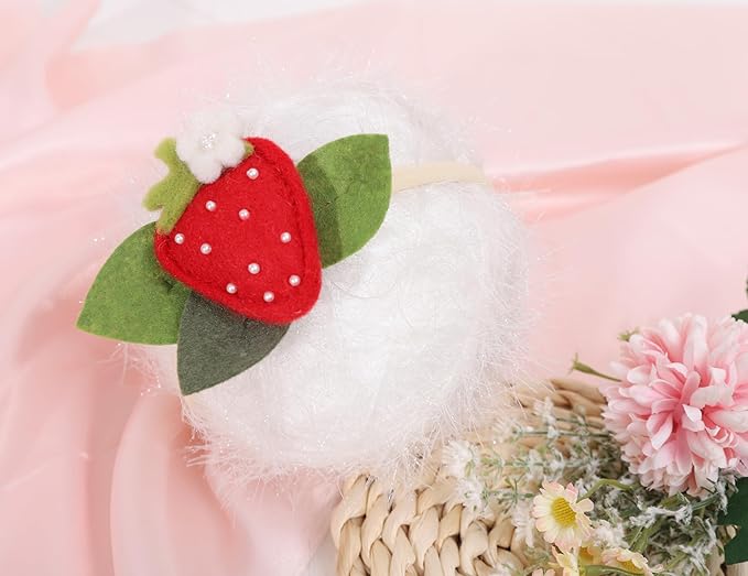 Strawberry Baby Headband - Berry Sweet Hairband for Girls, Sweet One 1st Birthday Decoration, Felt Strawberry Hair Accessories for Baby Girls