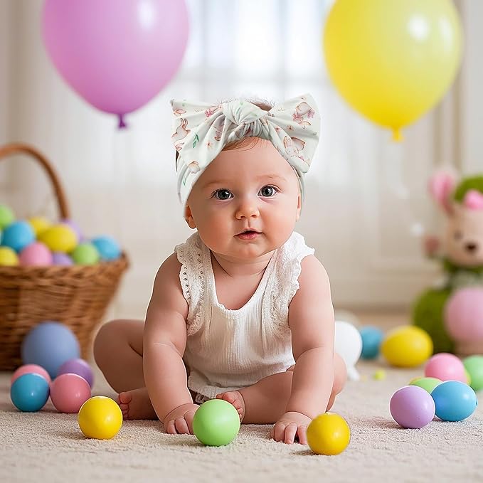 LemonSpace Handmade Bunny Print baby bows Cute Stretchy Hairbands for baby girls,Newborn,Toddler and Children(2 Print Rabbit flower) Colourful