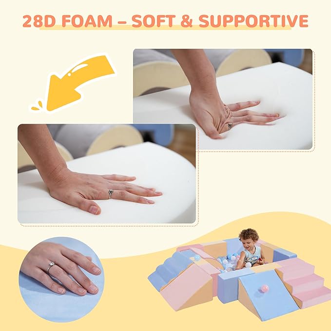 Toddler Climbing Toys Indoor, 11-Piece Soft Foam Play Set for Toddlers Kids 1-3, Baby Climbing Blocks with Slide, Ramp and Steps, Crawl and Climb Activity Gym, Lightweight, Easy to Clean Gift