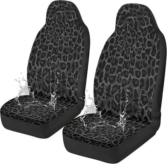 Car Front Seat Covers Waterproof Black Gray Leopard Print Car Seat Cover Auto Interior Accessories 2 Pcs Set Automobile Front Seats Covers Universal Fit for Most Vehicles Women Men
