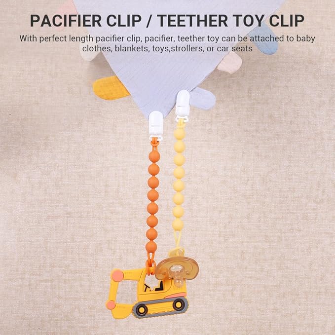 4 Pcs Yellow Baby Silicone Teething Pacifier Clip,One-piece Design,Round Shape,Smooth Surface,BPA Free.