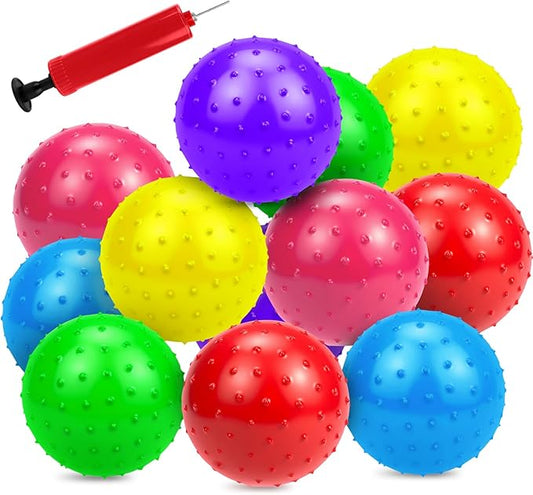 12PCS Bouncy Balls for Kids Toddlers, 7 Inch Sensory Balls Spiky Massage Stress Ball Bulk with Air Pump, Indoor Outdoor Sports Sensory Toys & Party Favors (6Colors)