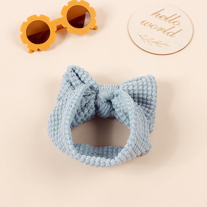 JIAHANG Baby Bows Waffle Turban Knotted Head Wraps, Hair Bow Headbands Stretchy Hair bands for Newborn Infant Toddlers Girls