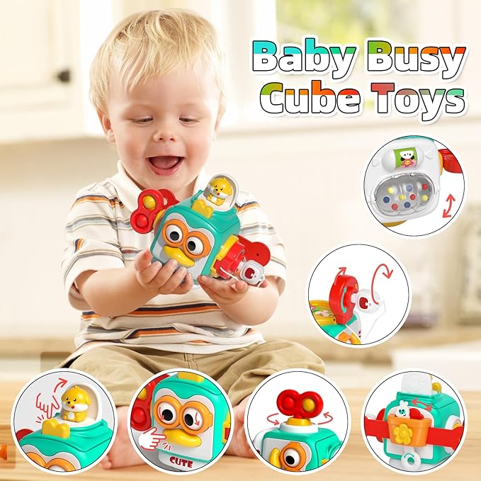 newcrave 4 in 1 Baby Toys for 6-12-18 Months, Infant Sensory & Stacking for 1+ Year Old, Busy Cube Toys for Babies 6-12 Months, Piano Xylophone Musical Travel Toys, Christmas Birthday Gifts for 1-2