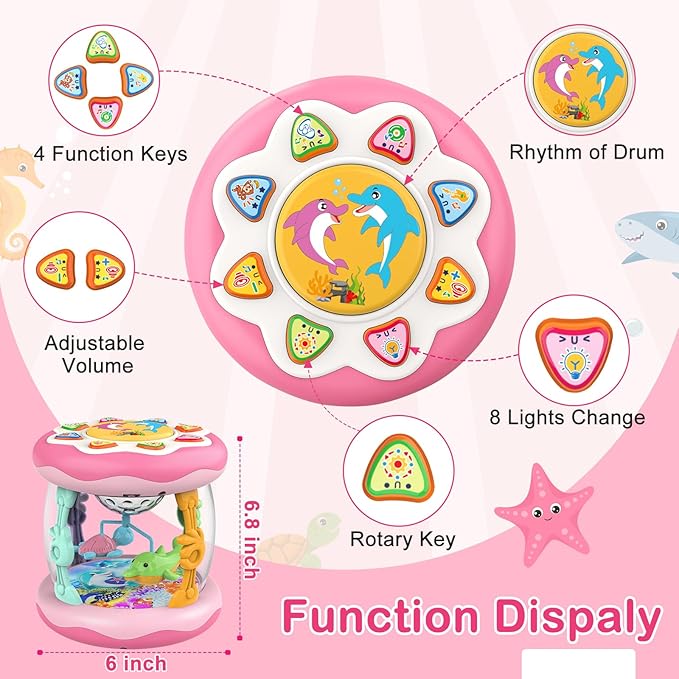 Baby Girls Toys 0-6 Months, Ocean Rotating Projector Music Light Up Newborn Aquarium Toy, Infant Tumme Time Toy for 3 4 5 6 7 8 9 Months, Crawling Toys for 1 Year Old, Gifts for Birthday, Baby Shower