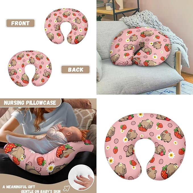 Capybara Car Seat Canopy Cover for Babies Infant Playful Stroller Covers for Boys Girls Nursing Pillow Cover U-Shaped Breastfeeding Pillowcase Replaceable