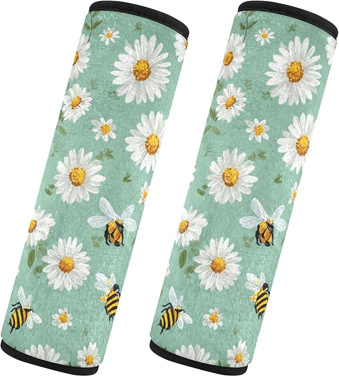 2 Pack Seatbelt Covers Seat Belt Cover Pad for Adults Boys Girls Car Seat Strap Covers Pads Cushion Universal Shoulder Strap Pad Protector for Backpack Camera Bag 10x7.7Inch Mint Green Daisy Flowers a