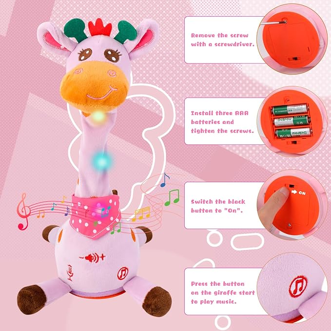 JISONCASE Talking Dancing Giraffe Baby Toy, Adjustable Volume Tummy Time Toy Repeating What You Say, Singing Mimicking Recording Sensory Education for Toddlers Boy Girls