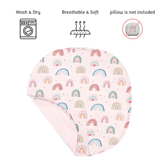 Newborn Lounger Cover for Girls Boys, Removable Soft Baby Lounger Cover, Reversible Infant Lounger Cover Minky, Pink Cute Rainbow (Only Cover)