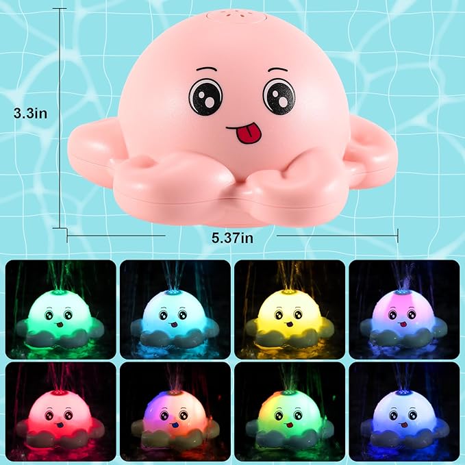 Gigilli Octopus Bath Toys, Easter Basket Stuffers Baby Bath Toys for Kids Ages 1-3, Baby Girl Light Up Bath Toy Sprinkler 6-12-18 Months Toddler Bath Fountain Toy Infant Birthday 1 2 3 Gifts