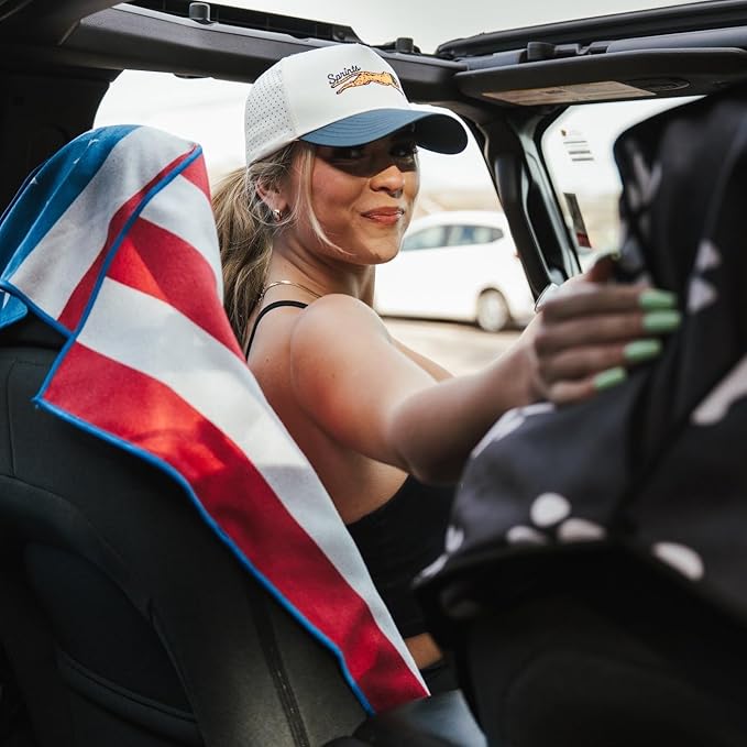 Sprints Athletic Running Towel, Full-Sized, Car Seat Cover - Performance Microfiber (American Flag)