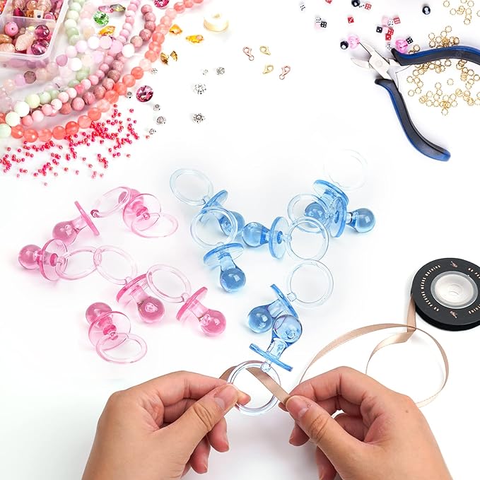 50 Pieces 2.75 Inch Baby Pacifier Baby Shower Plastic Pacifier for Baby Shower Pacifier, Baby Shower Gender Show Party Decoration DIY Baby Shower Birthday Party Gift (Pink and Blue)