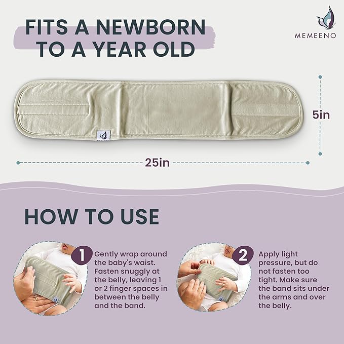 MEMEENO Baby Belly Band for Gas and Colic Baby Relief - Belly Band for Baby Heating Pad for Colic, Baby Gas Relief, Gas Relief for Infants, Baby Heated Tummy Wrap, Naturelle