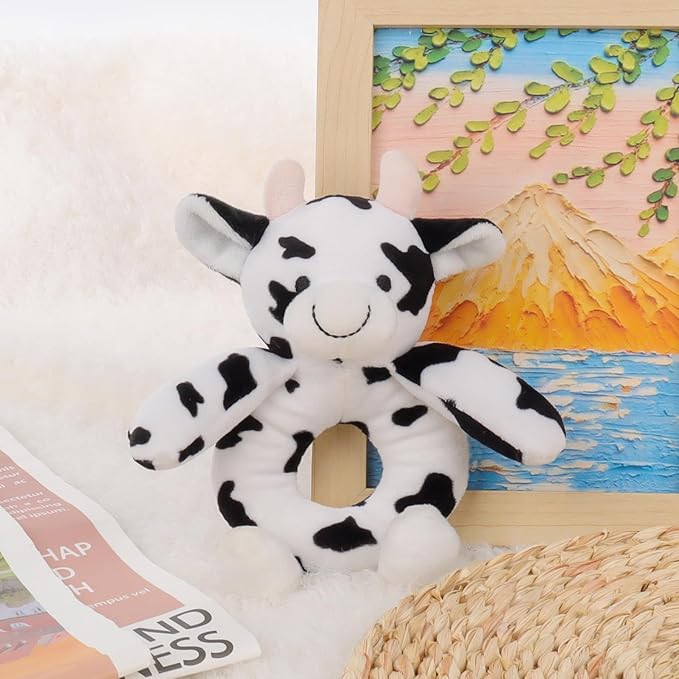 Apricot Lamb Baby Cow Calf Soft Rattle Toy, Plush Stuffed Animal for Newborn Soft Over 0 Months (cow, 6 Inches)