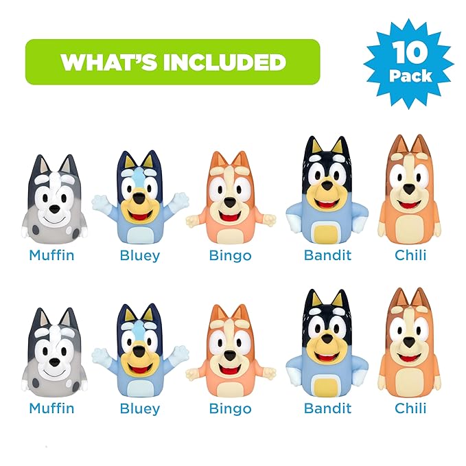 Bluey Bath Finger Puppets,10 Pc - Party Favors,Educational,Bath Toys,Story Time,Beach Toys,Playtime,Stocking Stuffer,(Pack of 12)