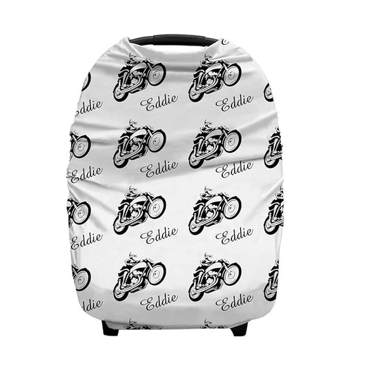 Personalized Motorcycle Baby Car Seat Covers with Name, Multiuse Dirt Bike Nursing Breastfeeding Car seat Canopy, Infant Stroller Covers for Newborn Girl Boy, Ultra-Soft Breathable, Nursing Scarf