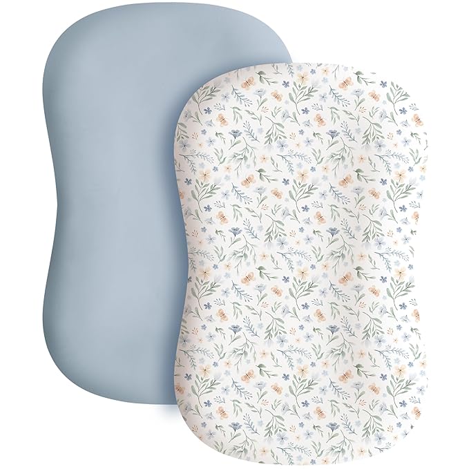 Konssy 2 Pack Baby Lounger Cover, Stretchy and Soft Newborn Lounger Cover, Infant Lounger Slipcover for Boys Girls, Covers Only (Blue Grass, Ice Blue)