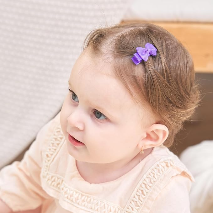 Fully Lined Grosgrain Ribbon Mini Hair Clips and Bows for Girls - 1.2" Tiny Hair Clips and Bows for Infants' Fine Hair (25 Color Pairs, 50 Pieces)