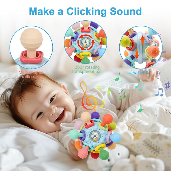 Easter Baby Teething Toys for 0-6 6-12 Months, Food Grade Teether Sensory Toys, Infant Sensory Chew Rattles Toys, Perfect Baby Easter Basket Stuffers & Easter Gifts