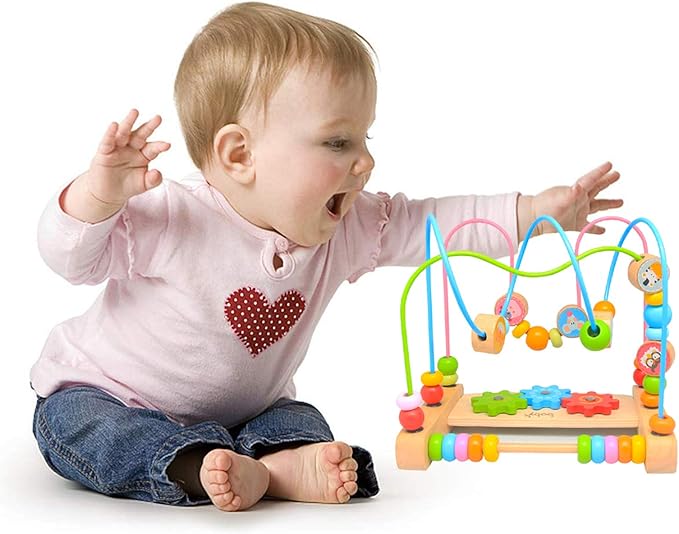 Bead Maze for Babies, Wooden Educational Abacus Beads Circle Toddler Toys - Colorful Roller Coaster Activity Game,Great Gift for Babies Toddlers Girls and Boys