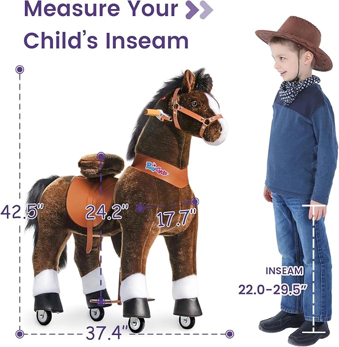 PonyCycle Large Ride on Horse Toys Classic Model U for Big Kids (with Brake/ 42.5" Height/Size 5 for Age 7-12) Pony Cycle Large Riding Horse Chocolate Brown Ux521