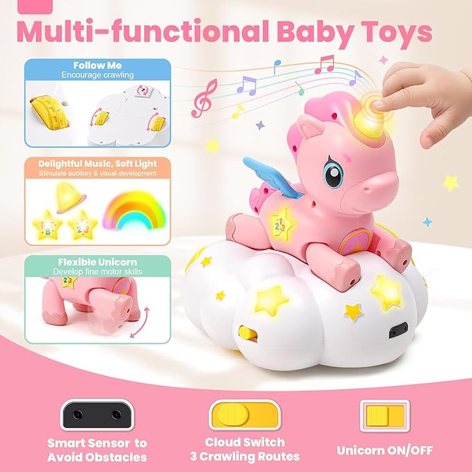 Jyusmile Musical Crawling Baby Toy 6-12 Months+, Sensory Learning Development Toy for Tummy Time, Christmas Birthday Gifts for 1 Year Old Girl