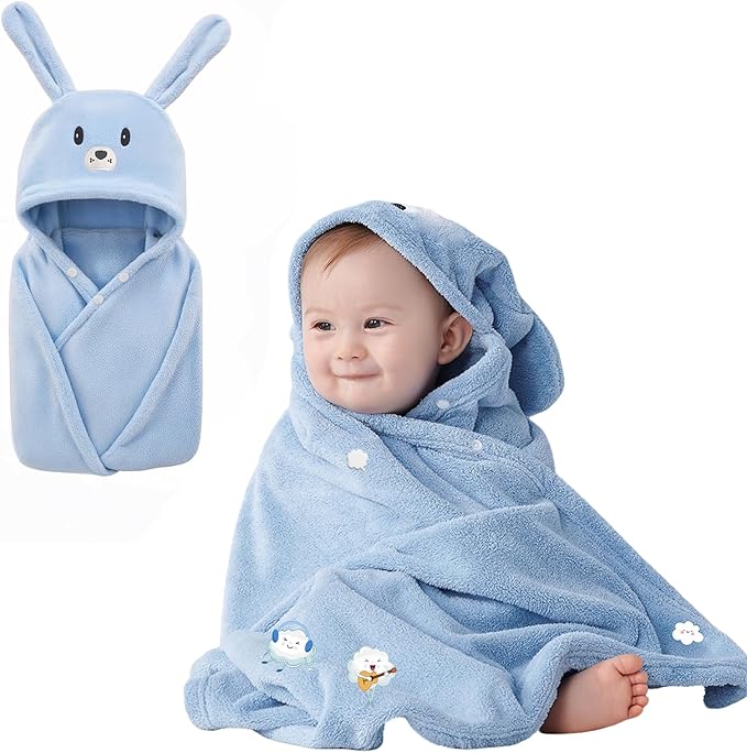 Toddler Baby Bath Towel with Hood 27.5"X55" Ultra Absorbent Soft Cozy Comfort Bathrobe Blanket, 0-6 Years Infant Shower Towel for Girls & Boys(Sky Blue)