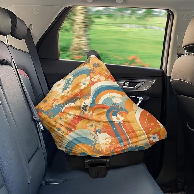 AFPANQZ Flowers Baby Car Seat Covers for Girls Multifunctional Infant Car Seat Canopy Nursing Breastfeeding Scarf Shield Soft Breathable Stretchy 360 Coverage for Babies